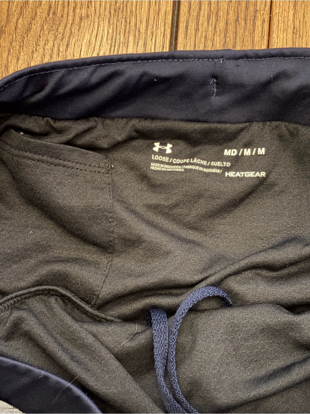 Under Armour Gray Athletic Shorts with Navy Waistband - Picture 3 of 3